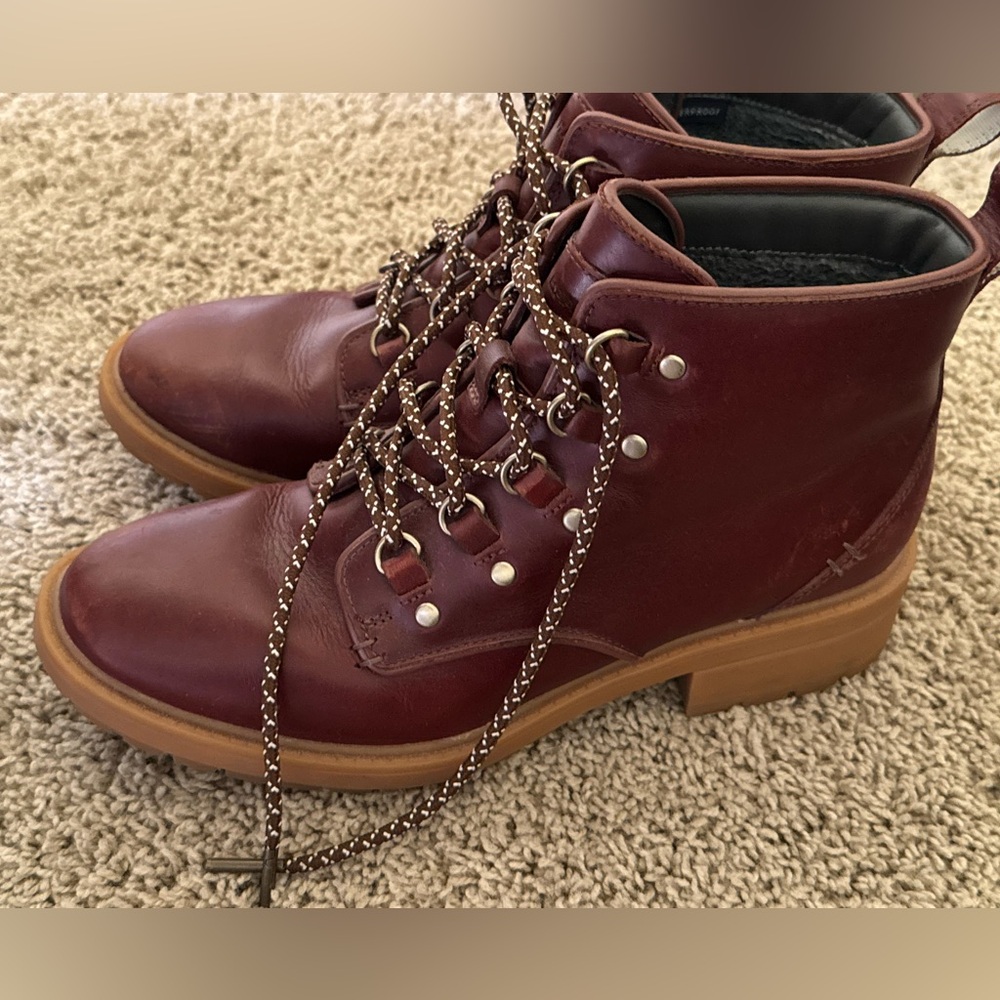 Briana Grand Lace Up Hiking Leather Boots Maroon Burgundy Gum sole
